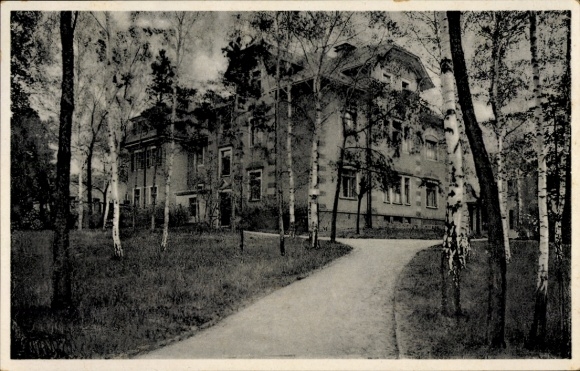 Postcard Coswig in Saxony, Kurhaus Lindenhof, Bathhouse