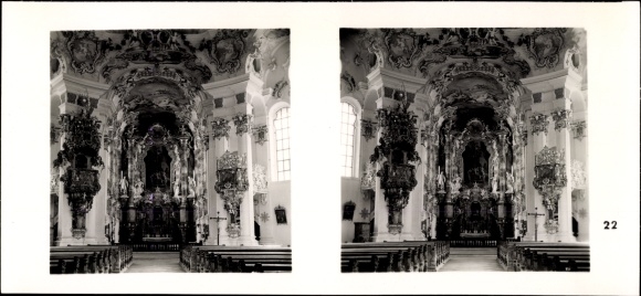 Stereo photo treasures of the Baroque, Wies Steingaden Upper Bavaria, Wieskirche, interior view