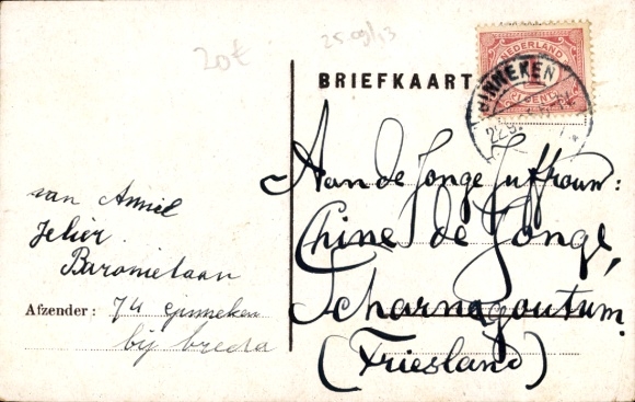 Postcard Breda North Brabant, part of the station with roundabout