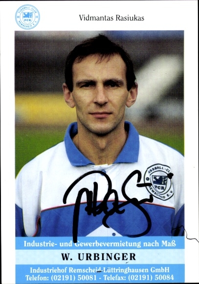 Autograph card footballer Vidmantas Rasiukas, FC Remscheid, autograph