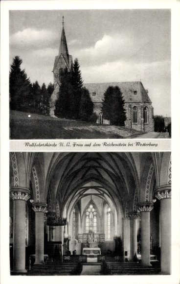 Postcard Westerburg in the Westerwald, Liebfrauenkirche, Catholic pilgrimage church, Mount Reichenstein