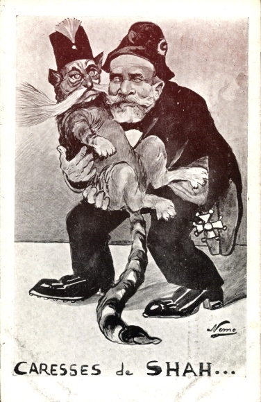 Artist Postcard Caricature, Caresses de Shah, Emile Loubet