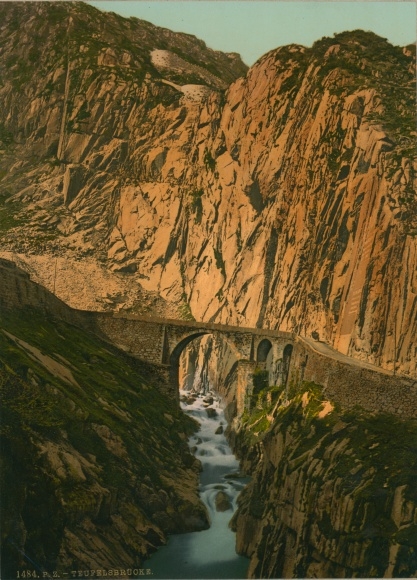 Photo Göschenen Canton Uri, Schöllenen, Teufelsbrücke, Photochrom Zurich