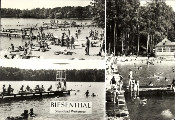 Postcard Biesenthal in der Mark, Wukensee beach, bathers
