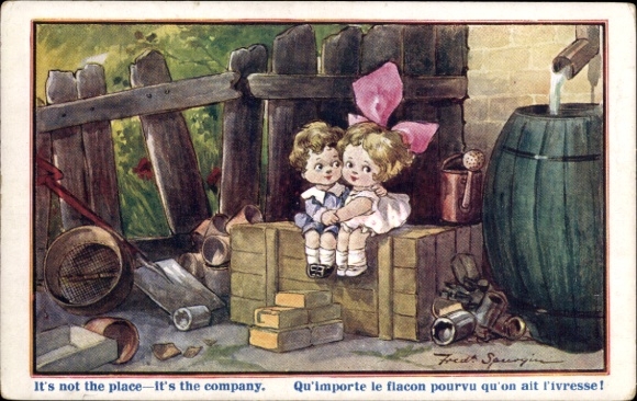 Artist Postcard Spurgin, Fred, It's not the place, it's the company, child in the backyard