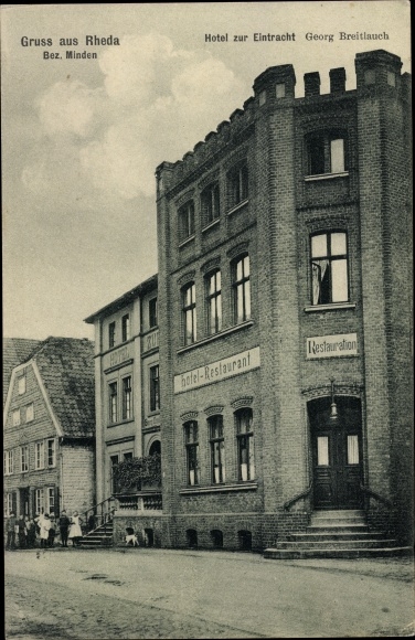 Ansichtkaart Rheda Wiedenbrück in Westfalen, Hotel voor Eintracht, eigendom van Georg Breitlauch