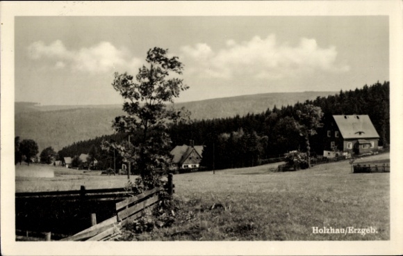 Ak Holzhau Rechenberg Bienenmühle Erzgebirge, Landschaft mit Wiese, Bäume, Häuser, Hügellandsc...