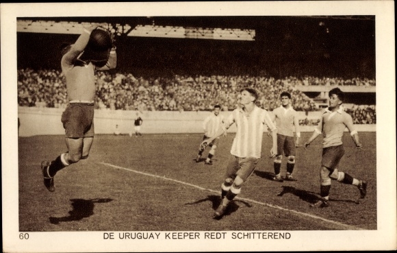 Postcard Amsterdam North Holland Netherlands, Olympics 1928, football, De Uruguay Keeper redt Schitterend