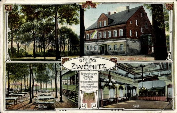 Ak Zwönitz im Erzgebirge Sachsen,  mit Restaurantansicht, Saal, Barten, Gruss aus Zwönitz