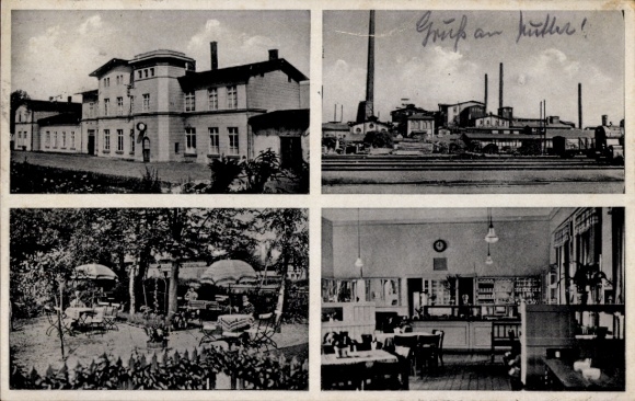 Ak Teutschenthal im Saalekreis, Bahnhof, Fabrik