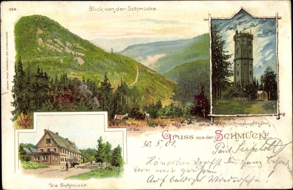 Chromo-Litho Gehlberg in Thuringia, Schmücke, Schneekopfturm