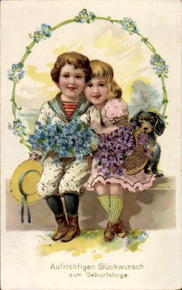 Postcard Sincere Happy Birthday, Couple, Forget-me-not