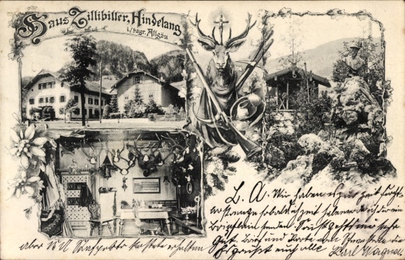 Postcard Bad Hindelang in the Oberallgäu, Haus Zillibiller, Hirsch