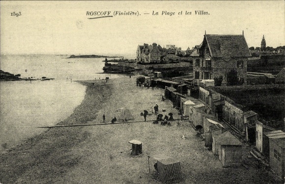 Postcard Roscoff Finistère, beach, villas