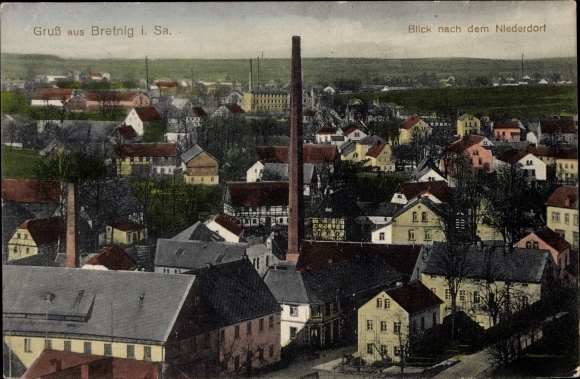 Postcard Bretnig Hauswalde Großröhrsdorf in Saxony, view towards Niederdorf