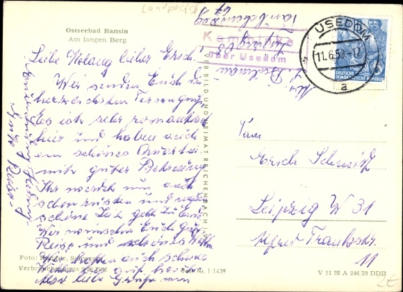 Ak Landpoststempel Kamminke über Usedom, Bansin, Am langen Berg