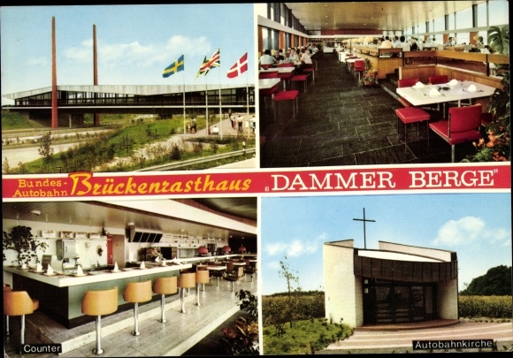 Postcard Nellinghof Schierberg Neuenkirchen Vörden in Oldenburg, Autobahn Brückenrasthaus Dammer Berge