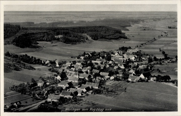 Postcard Woringen in Unterallgäu, aerial photograph
