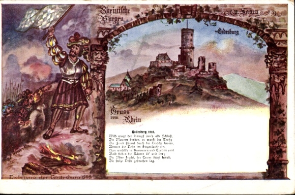 Chromo-Litho Bad Godesberg Bonn am Rhein, Godesburg, soldiers, conquest of Godesburg 1593