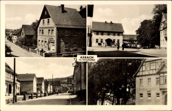 Postcard Asbach Schmalkalden in the Thuringian Forest, guesthouse, cafe, real photography, four pictures by A