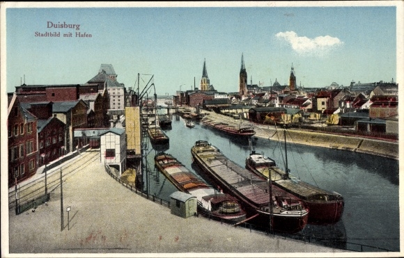 KP Duisburg w Zagłębiu Ruhry, pejzaż miejski z portem