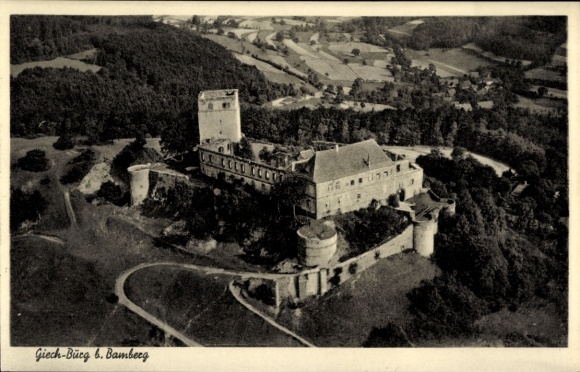 Postcard Schesslitz Scheßlitz in Upper Franconia, Giechburg, castle ruins Giech, aerial photograph