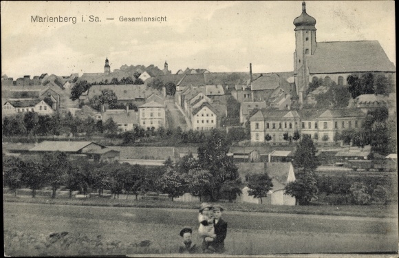 Postcard Marienberg in the Erzgebirge of Saxony, total view of the village