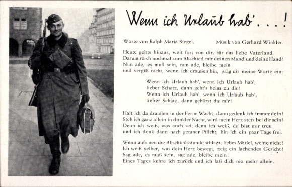 Song Postcard When I'm on vacation, Ralph Maria Siegel, Wehrmacht soldier