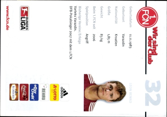 Autograph card footballer Leon Lenko, 1. FC Nuremberg, autograph