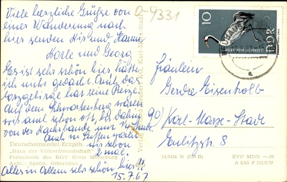 Postcard German Einsiedel Deutschneudorf in the Ore Mountains, House of Friendship of Nations, holiday home KGV