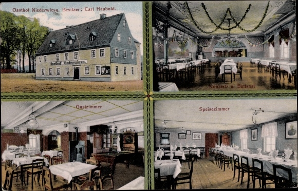 Ak Niederwiesa Sachsen, Gasthof, Konzert u Ballsaal, Gastzimmer, Speisezimmer