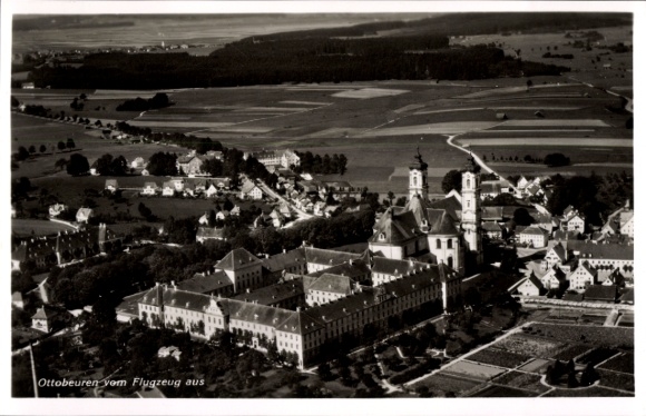 Postcard Ottobeuren in Upper Swabia Allgäu, aerial photograph