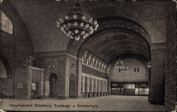 Ak Oldenburg im Großherzogtum Oldenburg, Hauptbahnhof, Empfangs- und Schalterhalle