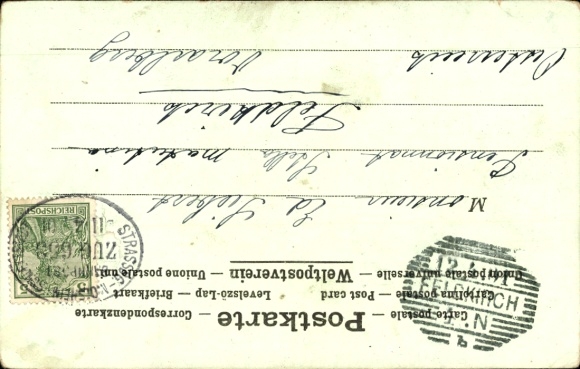 Postzegels litho Post in Oostenrijk, postbode, vrouwen in klederdracht, paraplu, wapenschild