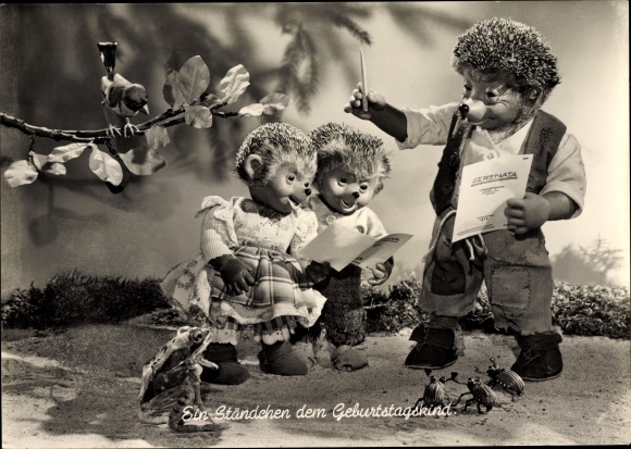 Ak Glückwunsch Geburtstag, Mecki der Igel, Ein Ständchen dem Geburtstagskind, Frosch, Käfer