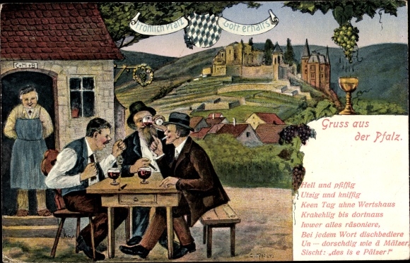 Postcard Greetings from the Palatinate, Cheerful Palatinate, God preserves, Keen Tag uhne Werthaus