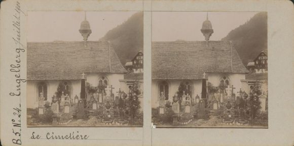 Zdjęcie stereo Engelberg Kt. Obwalden Szwajcaria, część cmentarza, 1900 rok