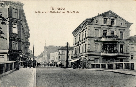 Ak Rathenow in Havelland, Stadsbrug en Steinstraße, Zahn Atelier Bruno Quandt