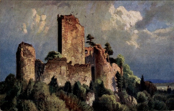 Artist Postcard Bürger, W., Heiligenstein Alsace Bas Rhin, Landsberg Castle Ruins
