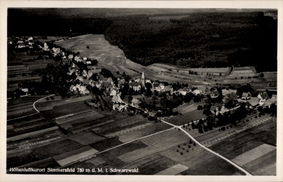 Postcard Simmersfeld in the Black Forest, aerial view of the mountain health resort, Black Forest