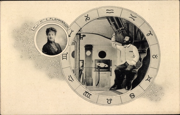 Postcard Camille Flammarion and Gabrielle Renaudot Flammarion, astronomer