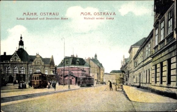 Postcard Moravská Ostrava Moravian Ostrava Region Moravian Silesia, Local Train Station, German House