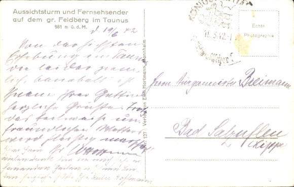 Postcard Niederreifenberg Schmitten im Taunus, Großer Feldberg, observation tower, TV station