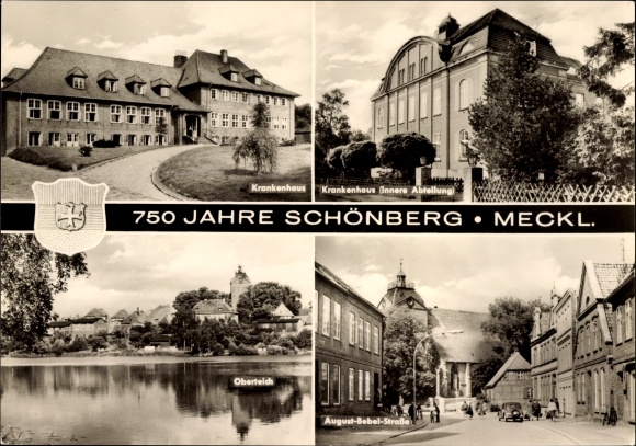 Postcard Schönberg in Mecklenburg, hospital (internal department), Oberteich, August-Bebel-Strasse