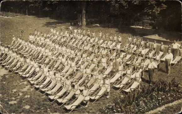 Photo Postcard folding chairs, children, meadow
