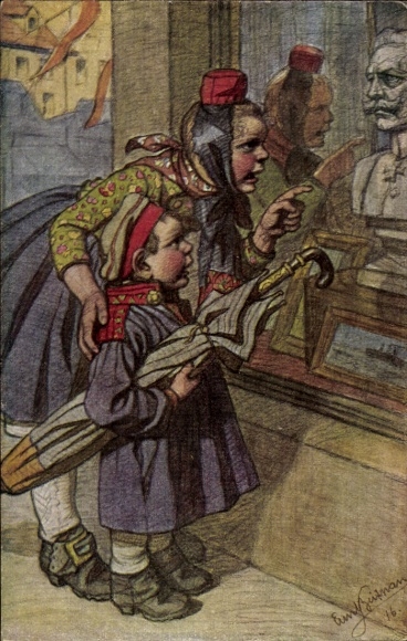 Artist Postcard Beithan, Emil, Hessian costumes, shop window