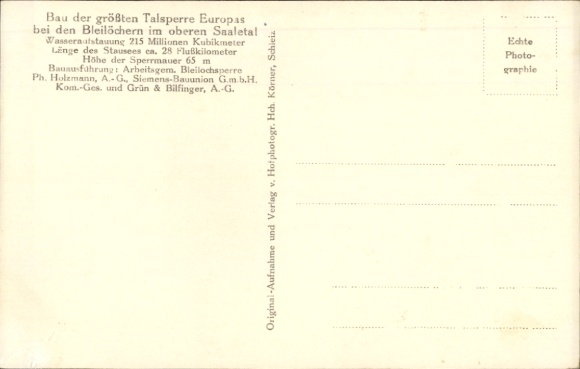 Postcard Saale Orla Kreis, construction of the Bleiloch Dam