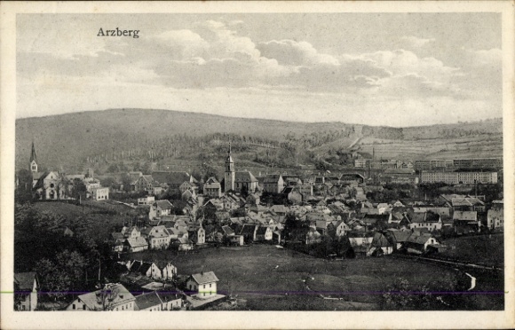 Postcard Arzberg in Upper Franconia, general view