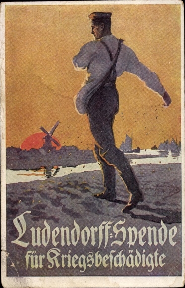 Artist PC Ludendorff donation for war invalids, sowers, veterans at field work, I. WK