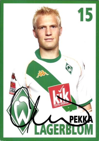 Autogrammkarte Fußballer Pekka Lagerblom, Werder Bremen, Autogramm